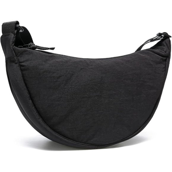 Women Men Black Small Sling Crossbody Bag with Half Moon Shape - Picture 4 of 11